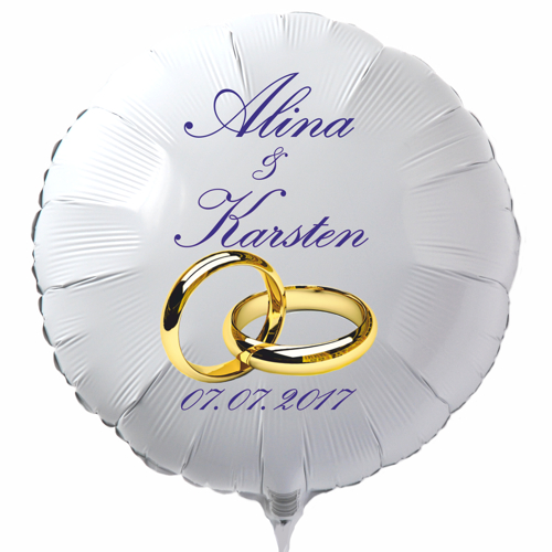 Luftballon zur Hochzeit mit Namen des Hochzeitspaares und Datum des Hochzeitstages